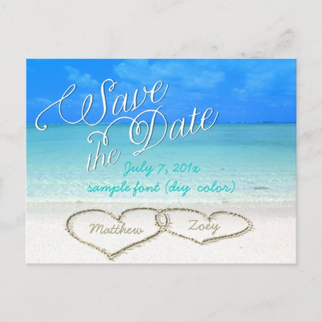 Carte Postale Faire-part PixDezines/enregistrer la date/cœurs/sable (Devant)