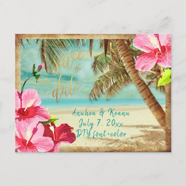 Carte Postale Faire-part PixDezines/enregistrer la date/plage tropicale vin (Devant)