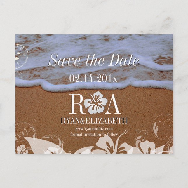 Carte Postale Faire-part PixDezines enregistrer la date plage+vagues (Devant)