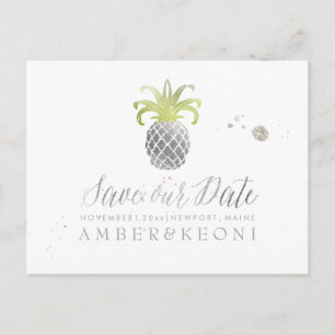 Carte Postale Faire-part PixDezines Faux Ananas/Argent/Sauvons notre Date