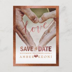 Carte Postale Faire-part PixDezines Faux Cuivre Sauvegarder la Date/Cœur