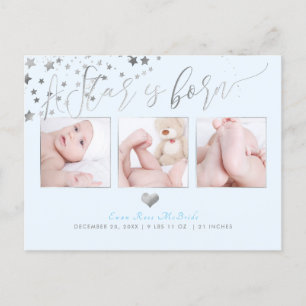 Carte Postale Faire-part PixDezines Faux Étoiles d'argent / Annonce de nais