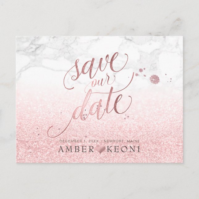 Carte Postale Faire-part PixDezines Faux Rose Gold/Marbre/Enregistrer notre (Devant)