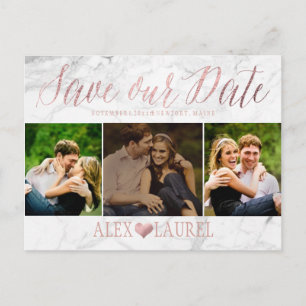 Carte Postale Faire-part PixDezines FAUX ROSE GOLD/MARBRE/SAVE DATE