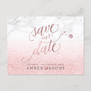 Carte Postale Faire-part PixDezines Faux Rose Or/ Marbre/Sauvons notre date