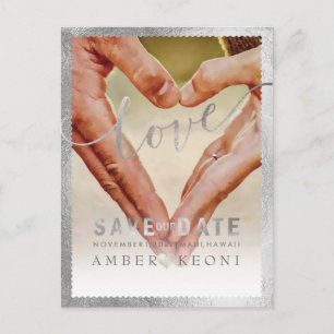 Carte Postale Faire-part PixDezines Faux Silver Enregistrer la date/le coeu