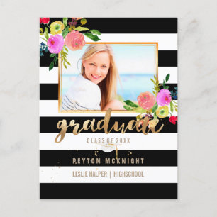 Carte Postale Faire-part PixDezines Graduation/Aquarelle Florale/Rayures