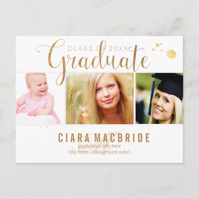 Carte Postale Faire-part PixDezines Graduation/Faux Gold Police (Devant)