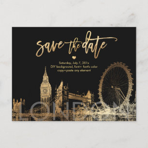 Carte Postale Faire-part PixDezines/LONDRE Enregistrer la date/Faux Or