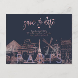 Carte Postale Faire-part PixDezines/Paris Enregistrer la date/Faux Rose Gol