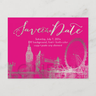 Carte Postale Faire-part PixDezines/Save Date/Argent/Silhouette de Londres