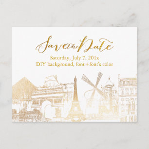 Carte Postale Faire-part PixDezines/Save Date/Faux Gold/Paris Sketched