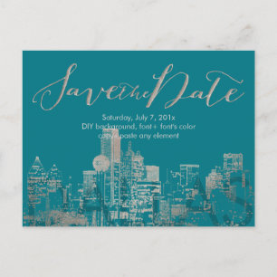 Carte Postale Faire-part PixDezines/Save Date/Faux Silver/Dallas Skyline