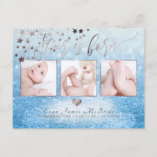 Carte Postale Faire-part PixDezines Star est né, Snow Bokeh