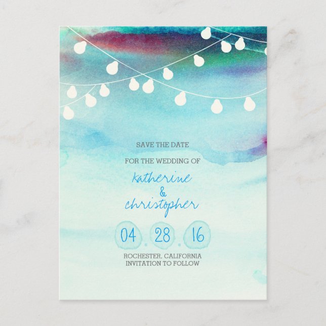 Carte Postale Faire-part plage bleu ombre couleur sauvez la date (Devant)