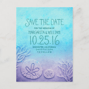 Carte Postale Faire-part Plage bleu turquoise Ombre enregistrer la date car