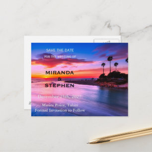 Carte Postale Faire-part Plage de coucher de soleil enregistrer la date