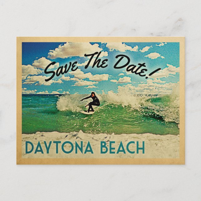 Carte Postale Faire-part Plage de Daytona Beach Save The Date Floride Surf (Devant)