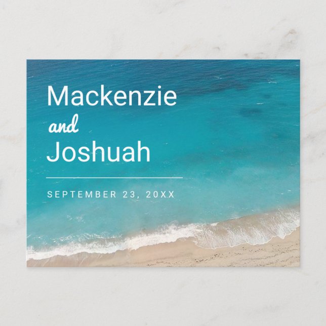Carte Postale Faire-part Plage de sable Eau turquoise Mariage sur la plage  (Devant)