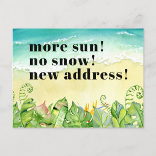 Carte Postale Faire-part Plage de sable Feuilles Tropicales Nouvelle Adress