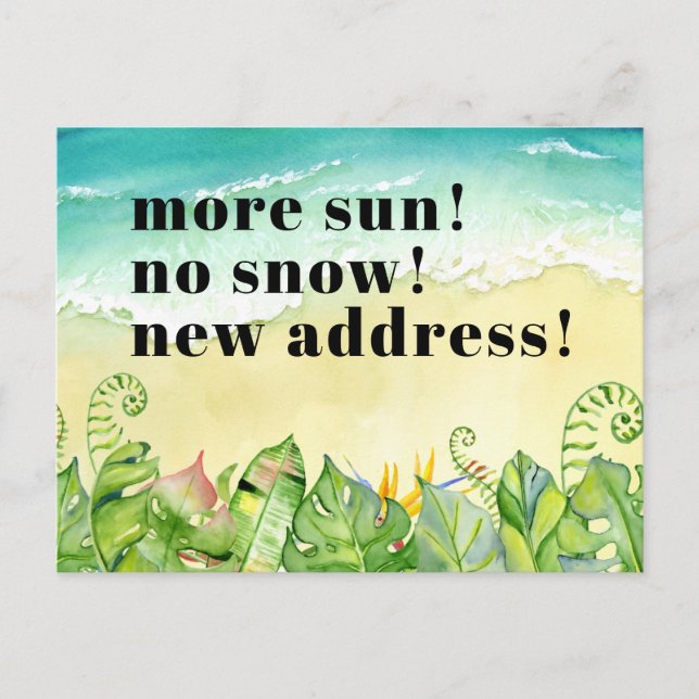 Carte Postale Faire-part Plage de sable Feuilles Tropicales Nouvelle Adress (Devant)