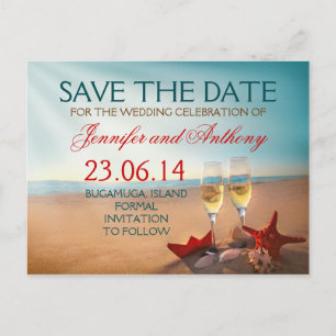 Carte Postale Faire-part plage enregistrer la date romantique