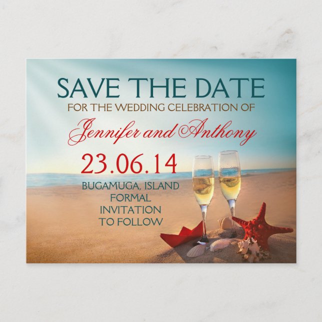 Carte Postale Faire-part plage enregistrer la date romantique (Devant)