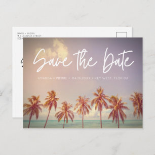 Carte Postale Faire-part Plage Mariage Palm Tree Budget Enregistrer la date