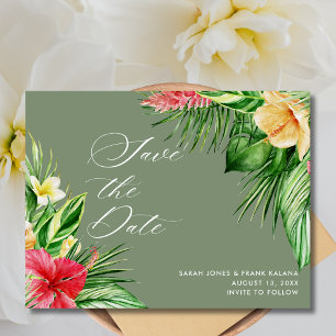 Carte Postale Faire-part Plage Mariage Tropical Floral Économisez la date