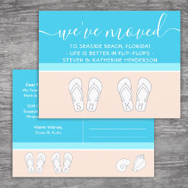 Carte Postale Faire-part Plage Moderne & Tongs Mignonnes Nouvelle Adresse D