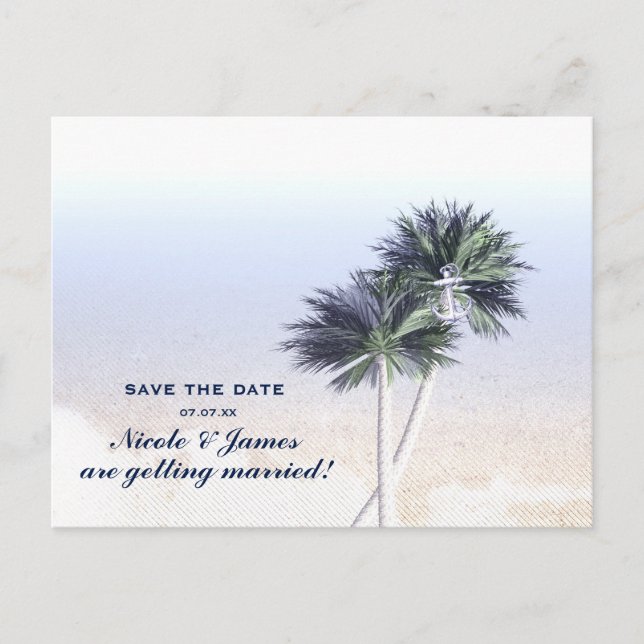 Carte Postale Faire-part Plage nautique tropicale & Palmiers Enregistrez la (Devant)
