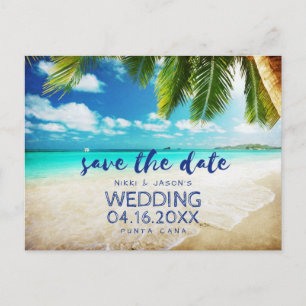 Carte Postale Faire-part Plage tropicale Destination Mariage Sauvez les dat