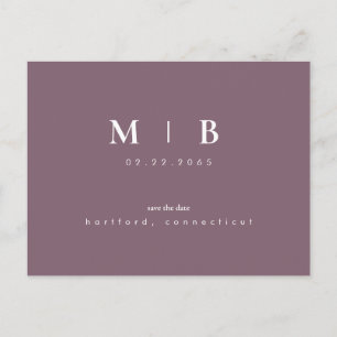 Carte Postale Faire-part Plum Monogramme simple et élégant Enregistrer la d