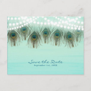 Carte Postale Faire-part Plumes de paon & Lumières Rustique Économisez la d