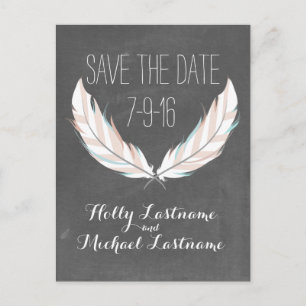 Carte Postale Faire-part Plumes + Mariage en tableau noir Enregistrer la da