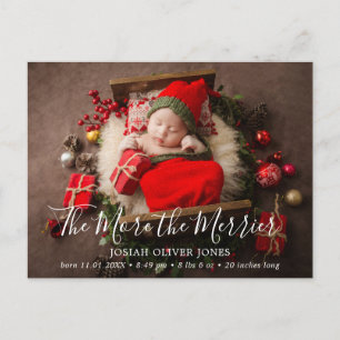 Carte Postale Faire-part Plus la mignonne photo Merrier Naissance de Noël