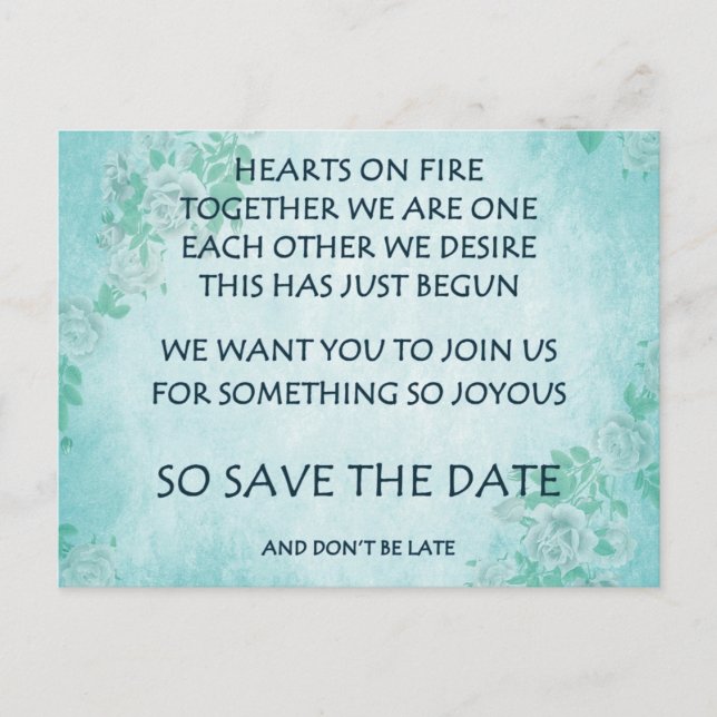 Carte Postale Faire-part Poème d'amour amusant enregistrer la date poésie d (Devant)