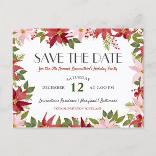Carte Postale Faire-part Poinsettia Noël Fête Enregistrer la date