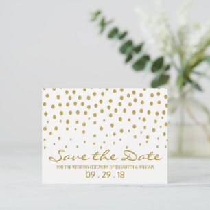 Carte Postale Faire-part Point Gold - Blanc & Or - Économisez la Date