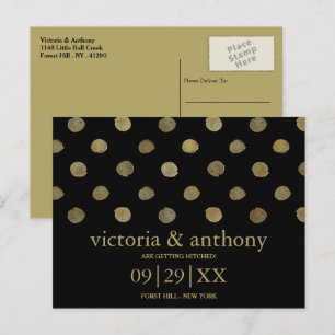 Carte Postale Faire-part Pois Black & Gold modernes Enregistrer la date