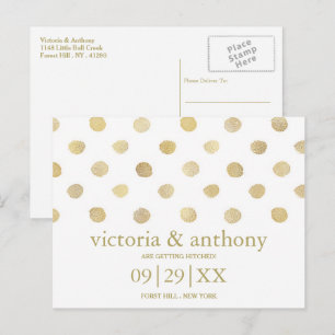 Carte Postale Faire-part Pois Modernes Blanc & Or Enregistrer La Date