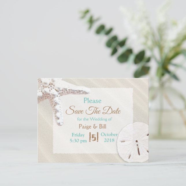 Carte Postale Faire-part Poisson étoilée côtière Mariage sablonneux Enregis (Debout devant)