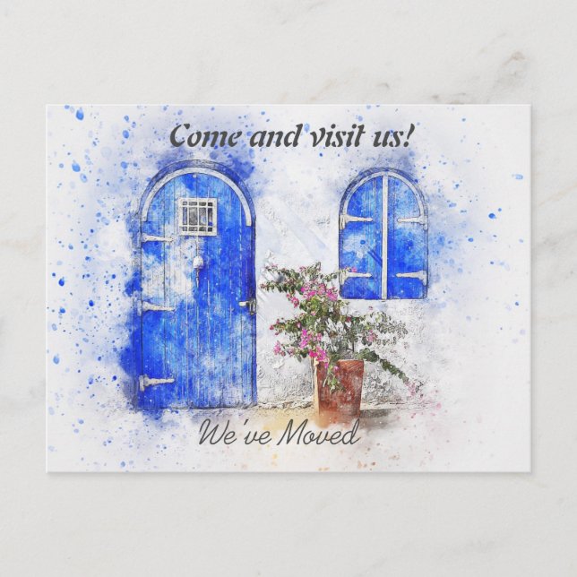 Carte Postale Faire-part Porte Aquarelle Nouvelle Adresse Nous Avons Déména (Devant)