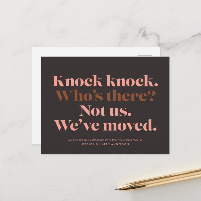 Carte Postale Faire-part Postcard Knock Moving (Devant/Arrière en situation)