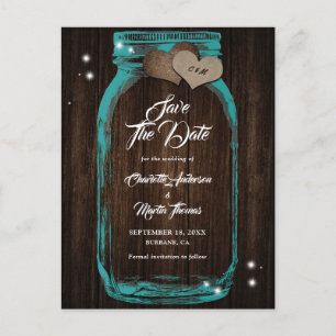 Carte Postale Faire-part Pot de fleurs en verre sarcelle Mariage champêtre 