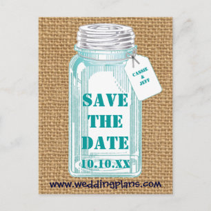 Carte Postale Faire-part Pot de mise en boîte vintage avec la toile de jute