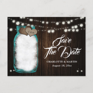 Carte Postale Faire-part Pot en verre teinté de sarcelle rustique pour mari