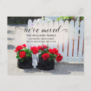 Carte Postale Faire-part Pots de fleurs de géranium rouge Picket Fence Movi