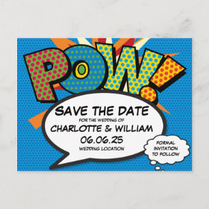 Carte Postale Faire-part POW Enregistrer la date Fun Retro Comic Book Pop A