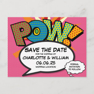 Carte Postale Faire-part POW Enregistrez la date Fun rétro bande dessinée P